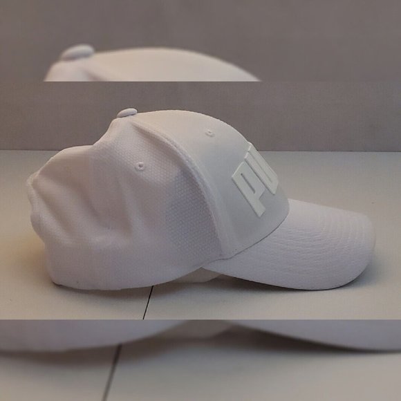 PUMA MONO CUBIC TRUCKER CAP MEN'S ADJUSTABLE EMBOSSED 3D LOGO OS WHITE - Picture 5 of 9